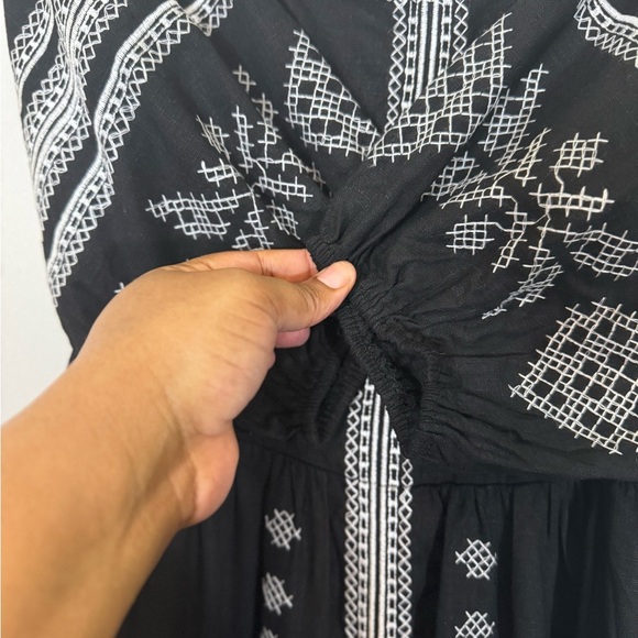 Strut & Bolt Boho Peasant Black Embroidered Linen Blend Midi Dress, Size S - Picture 10 of 16